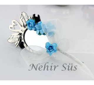 Mavi Süslemeli Metal Kuğu Ayna