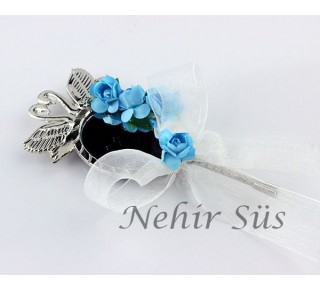 Mavi Süslemeli Metal Kuğu Ayna