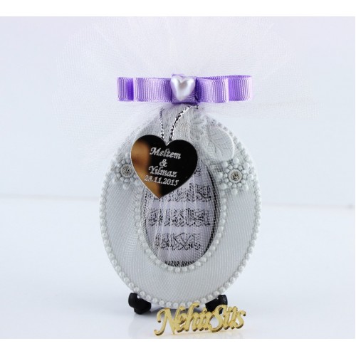 Taşlı Kalpli Oval Çerçeve